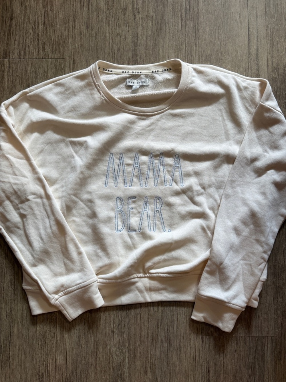 Madewell Cream Crewneck Sweatshirt with Light Blue 'MAMA BEAR' Embroidery